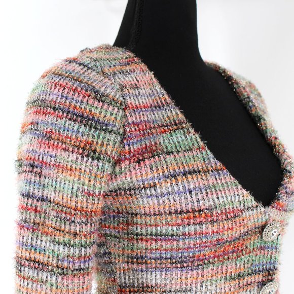 MAJORELLE Metallic Striped Louise Cardigan Silver V-Neck Embellished Sweater XS - Picture 3 of 9